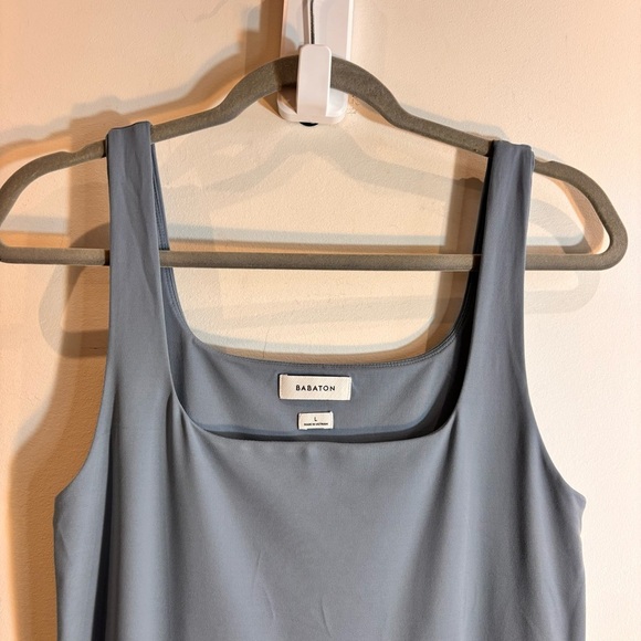 BABATON By Aritzia SZ L Contour Body Con Square Neck Lined Sleeveless Midi Dress - Picture 3 of 8